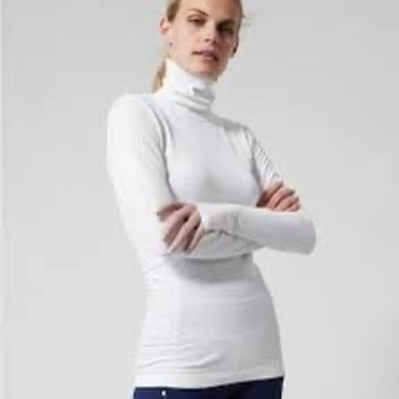 Athleta Flurry Blizzard Ribbed Turtleneck Womens Size L in White #631818 EUC - Picture 1 of 9